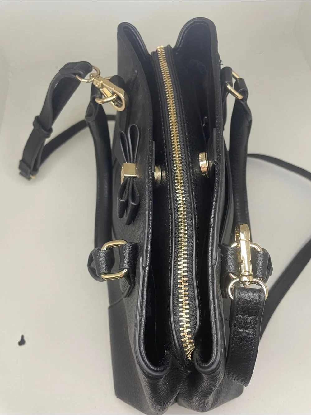 Anne Klein Black Pebbled Leather Bow Satchel purse